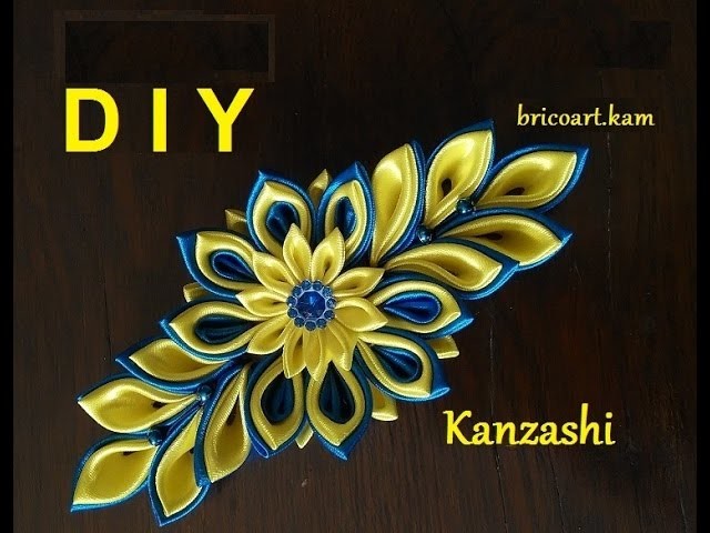 DIY.MK.Tutorial.Kanzashi flower blue&yellow - bricoart.kam