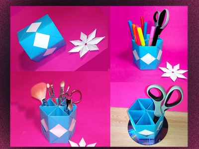 DIY Origami Hexagonal Makeup Brush Holders. DIY Makeup Organizer