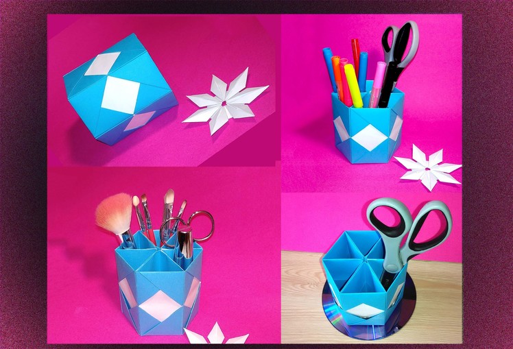 DIY Origami Hexagonal Makeup Brush Holders. DIY Makeup Organizer
