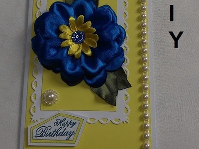 Happy Birthday Card.Carte d'anniversaire.Kanzashi flower.DIY.Tutorial