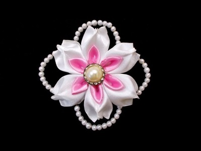 Kanzashi Flowers with Beads : How To Make DIY Satin Ribbon Flower | Wedding Hair Accessories