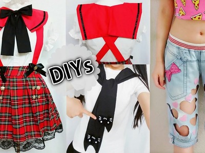4 DIY Costumes&Clothes: DIY Anime School Uniform, Cat Sleeve-Tie Neck T-shirt,Square Sailor collar