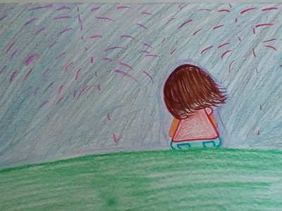 DIY~ How to draw a 4th of July scene ( a girl watching fireworks sitting on the grass)~ Tutorial ~