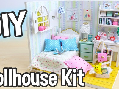 DIY Miniature Dollhouse Kit Bedroom Roombox with Working Lights!  Adabelle's Room