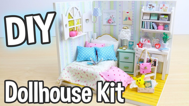 DIY Miniature Dollhouse Kit Bedroom Roombox with Working Lights!  Adabelle's Room