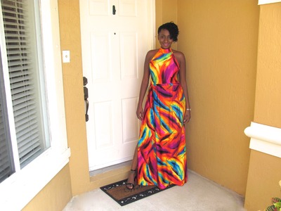 DIY: Vibrant Backless Maxi Dress with Slit and Pleats