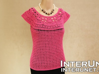 Lace summer top - pink camellia blouse crochet pattern