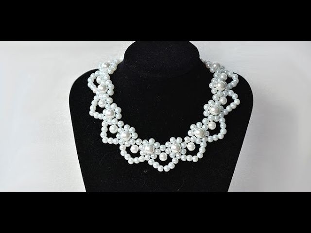 How to Make Elegant White Pearl Flower Statement Necklace for Wedding