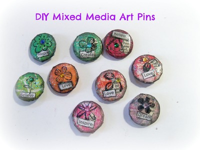 How to make mixed media art pins. Altered Art pins