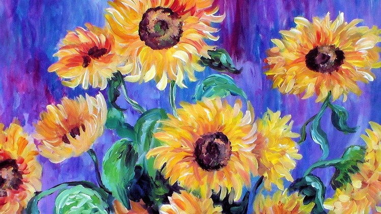 How to Paint Monet's Sunflowers in Acrylic Using a Guided Canvas System. Paint Like Pablo