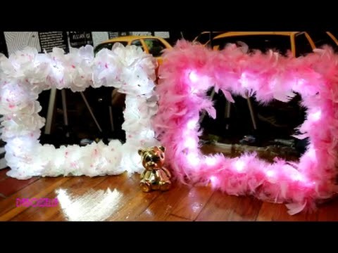 How to: DIY $10 Vanity Mirror with Lights Flowers.Feathers Dollar Tree