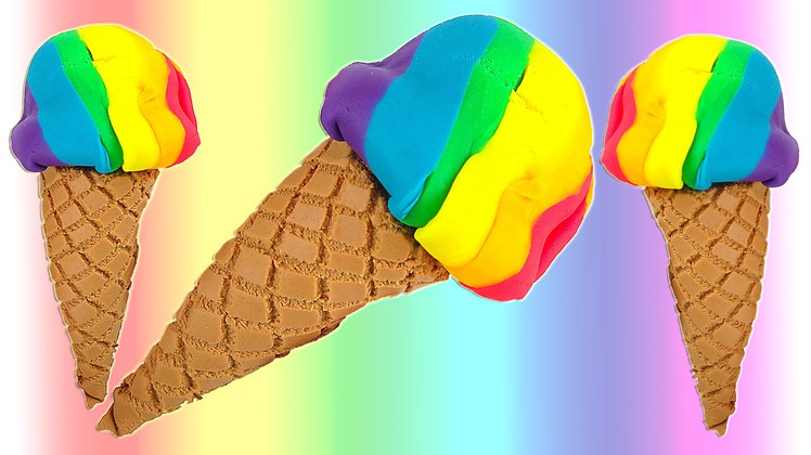 Play Doh How to Make a Rainbow Waffle Ice Cream Cone | Play Dough Art