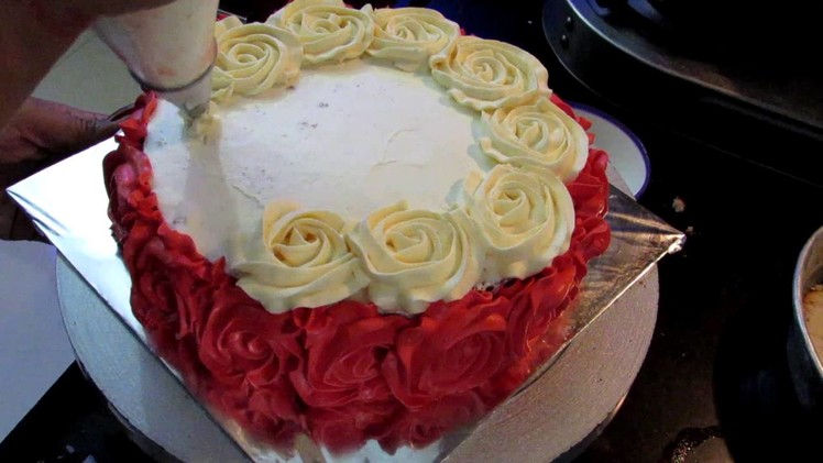 Anniversary Rose Cake with Whipped Cream | How to make Rose Swirl Cake with No Fondant in Hindi