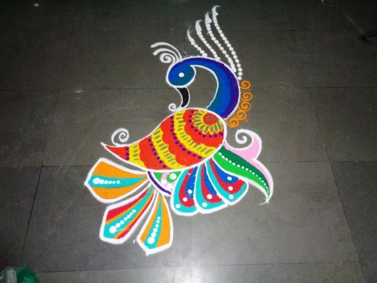 How to make beautiful & colourfoll peacock rangoli design