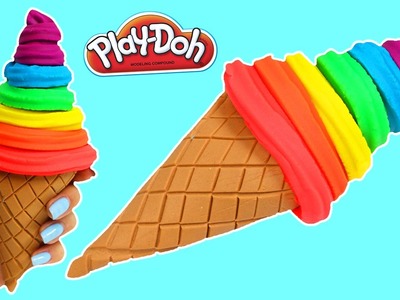 How to Make RAINBOW Play Doh Soft Serve Ice Cream Cone Fun & Easy DIY Play Dough Dessert!