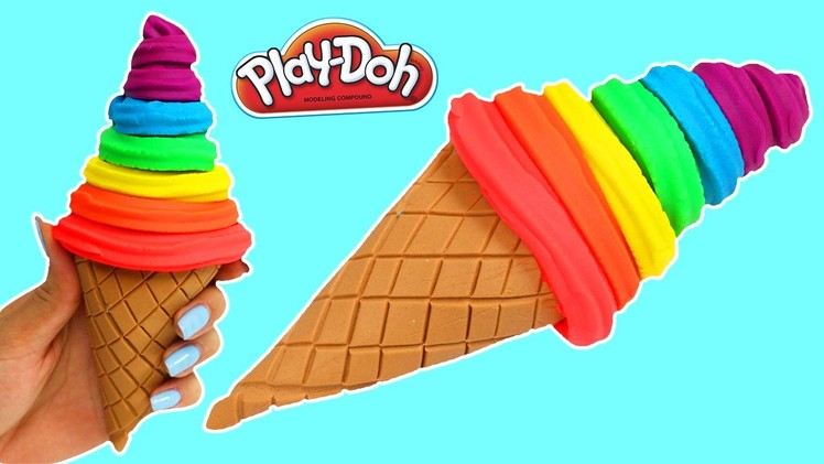 How to Make RAINBOW Play Doh Soft Serve Ice Cream Cone Fun & Easy DIY Play Dough Dessert!