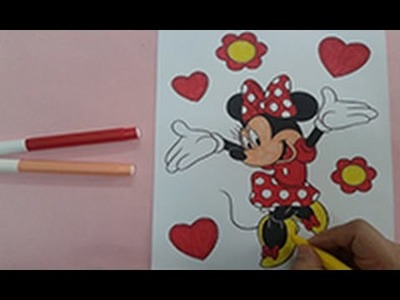 Arts for kids : How to colour minnie mouse , disney colouring pages , painting for kids
