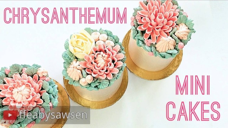 Buttercream chrysanthemum mini cakes - how to make from cupcakes & pipe flowers directly on a cake