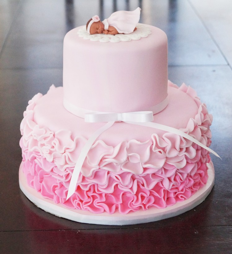 Cake decorating - how to make a ruffle ombre fondant cake effect