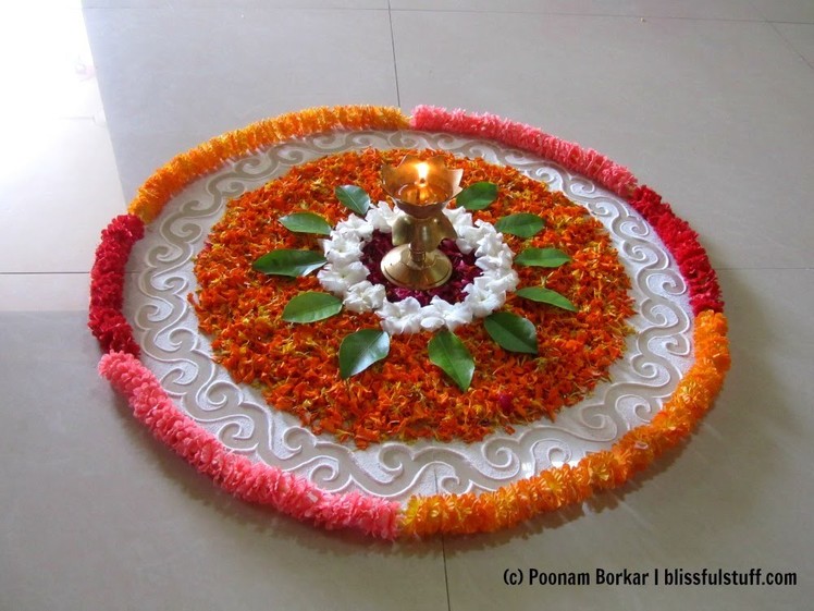 Easy and simple rangoli using flowers | Creative rangoli designs by Poonam Borkar