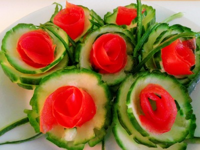 How It's Made Cucumber Flowers | Vegetable Carving Rose Garnish | Sushi Garnish | Food Decoration
