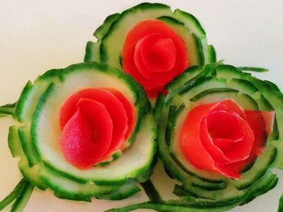 How To Make Cucumber Flowers | Vegetable Rose Garnish | Sushi Garnish | Food Decoration
