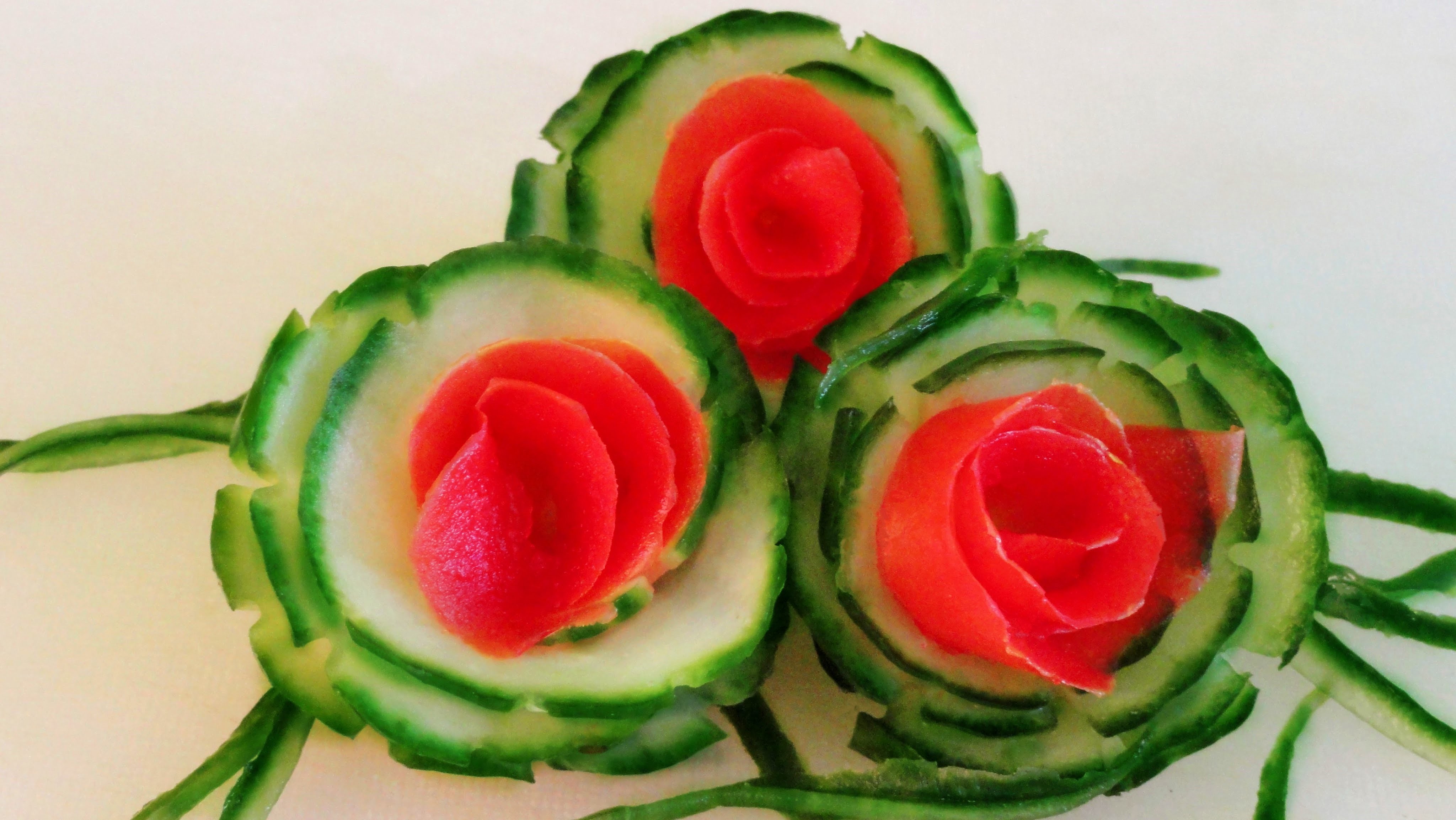 How To Make Cucumber Flowers, Vegetable Rose Garnish, Sushi Garnish