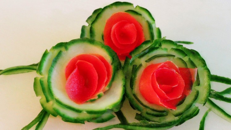 How To Make Cucumber Flowers | Vegetable Rose Garnish | Sushi Garnish | Food Decoration