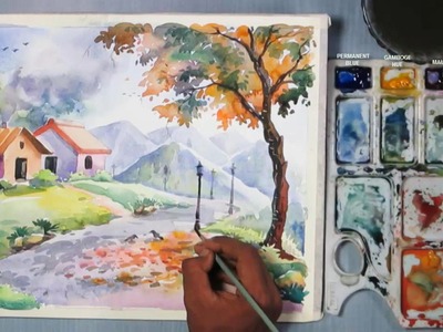 How to Paint A beautiful Scenery in Watercolor | step by step