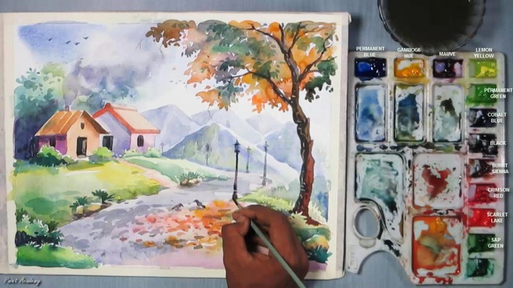 How to Paint A beautiful Scenery in Watercolor | step by step