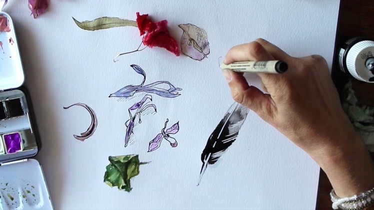 How to paint flowers- ink and watercolor - speed paint. Dry flowers