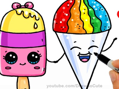 Summer Treats - How to Draw a Popsicle and Snow Cone Easy - Cute Cartoon Dessert