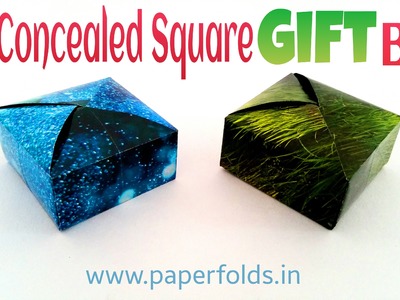 Origami tutorial to make a Paper "Concealed Square Gift Box"
