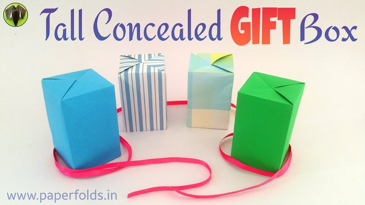 Origami Tutorial to make a paper "Concealed. Closed Tall Gift Box" using single A4 sheet.