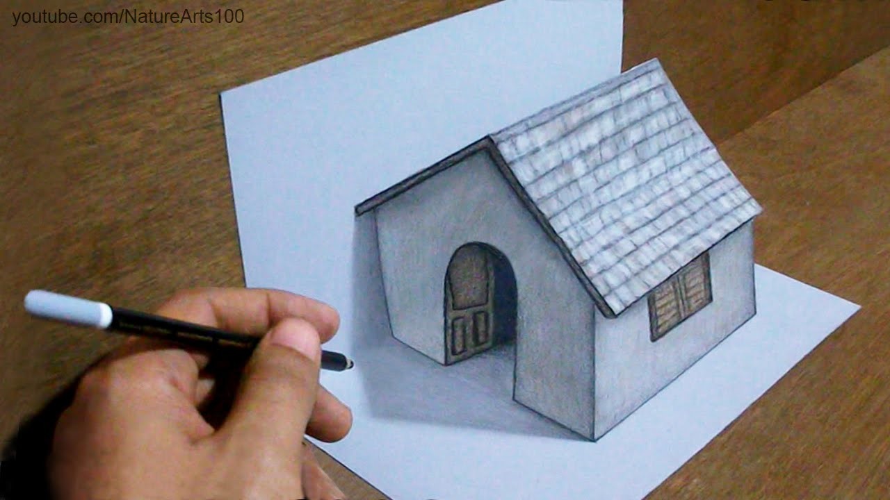 Trick Art Drawing 3D Tiny House on paper