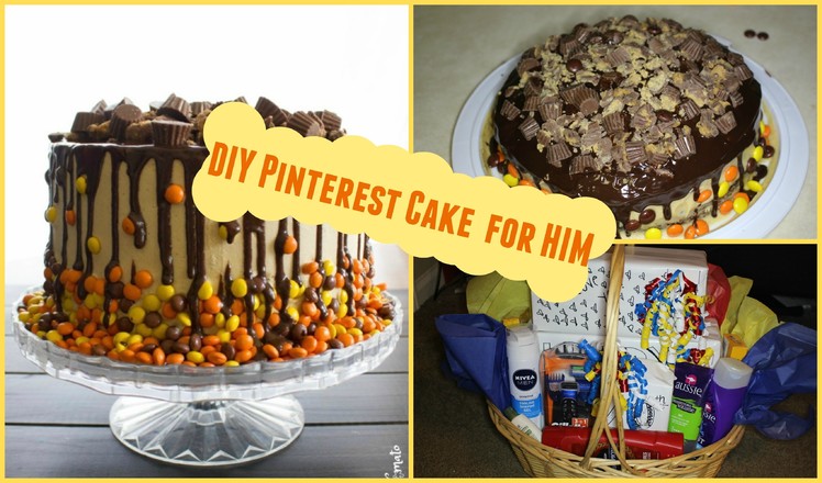 DIY easy Pinterest birthday cake for him + birthday gift basket
