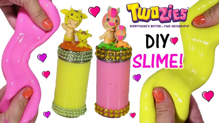 DIY TWOZIES SLIME! Make Your Own Stretchy Squishy Hot Pink & Yellow Putty! Decorate Cute JAR!