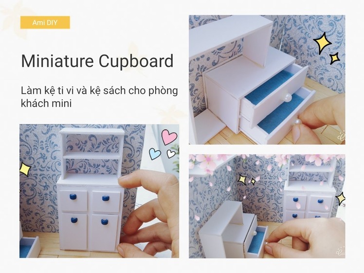 Dollhouse Miniature Living Room #2 | DIY MINIATURE CUPBOARD | Cách làm tủ ti vi cho búp bê | Ami DIY