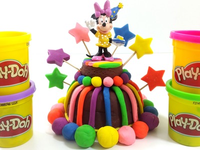 How To Make Play-Doh Birthday  Rainbow Chocolate Cake Creative DIY For Kids with Minnie Mouse