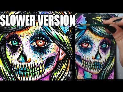 SLOWER VERSION - Rainbow Skull Girl Mixed Media Piece