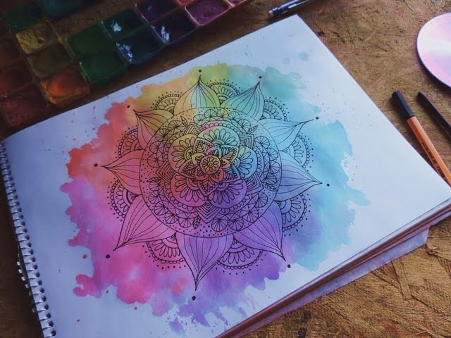 Speed Drawing: Watercolor Mandala Rainbow - ErikaZentangle