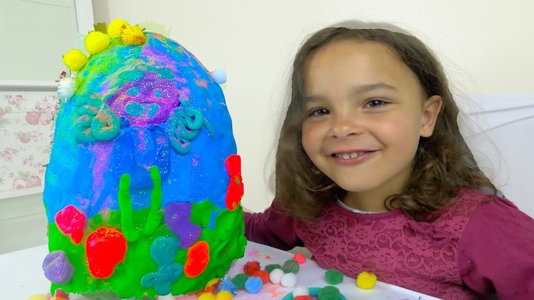 DIY Play Doh Surprise egg from dough, glitter and pompoms
