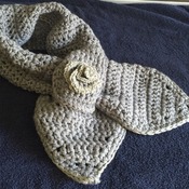hand crocheted wrap scarf with rose detail