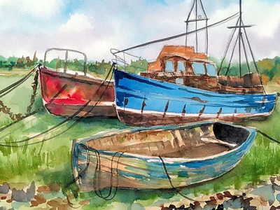 LIVE! Weathered Fishing Boats in Watercolor Tutorial