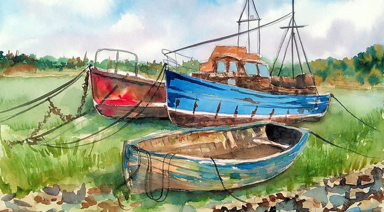 LIVE! Weathered Fishing Boats in Watercolor Tutorial