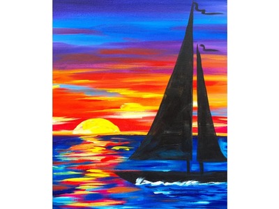 Sailboat Sunset Seascape Acrylic Painting for Beginners