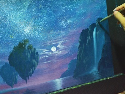 Acrylic Landscape Painting Lesson - Fantasy Moonlight by JMLisondra