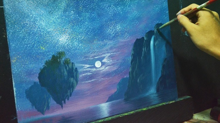 Acrylic Landscape Painting Lesson - Fantasy Moonlight by JMLisondra