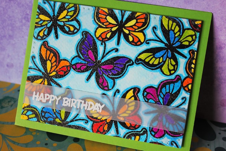 Colourful butterfly card with Stabilo 68