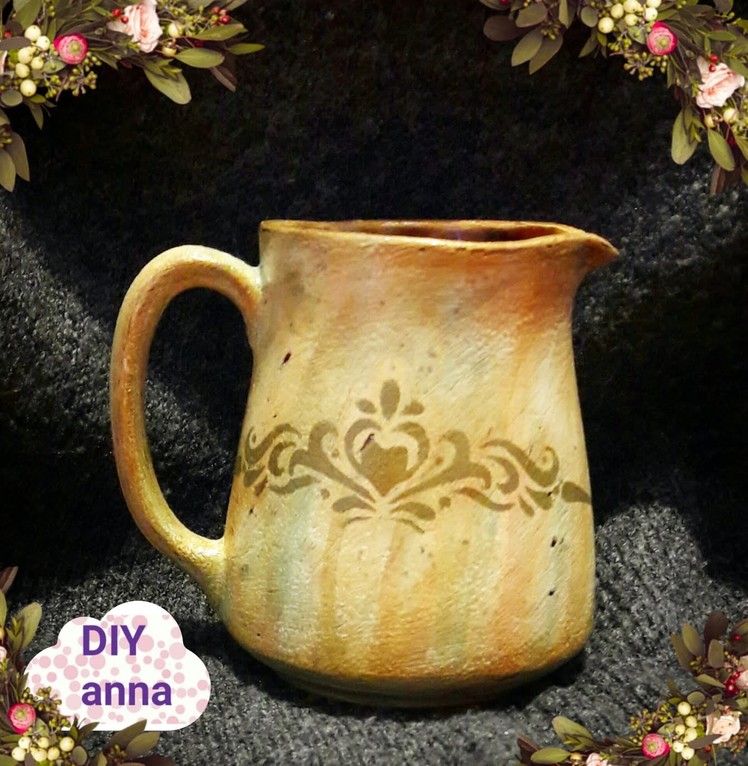 Decoupage shabby chic antique pitcher DIY vintage ideas decorations craft tutorial